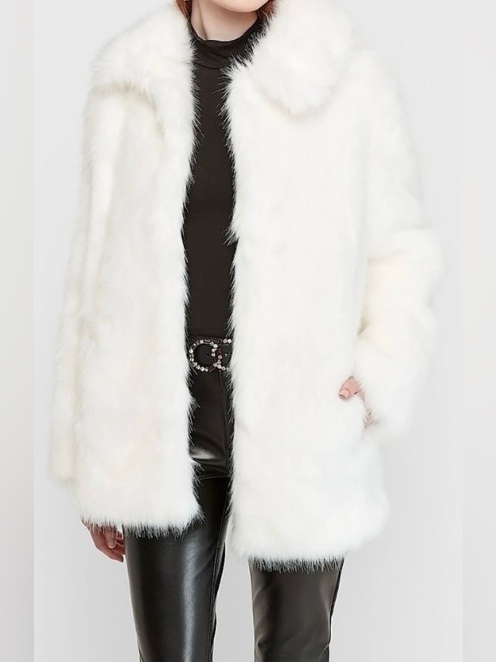 🎉HOST PICK🎉 NWT Express Collared Long Faux Fur Coat - Size XS-Pure White